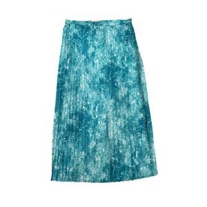 Michael Kors Turquoise Water Print Pleated Maxi Long Skirt Pull On Size L Flowy